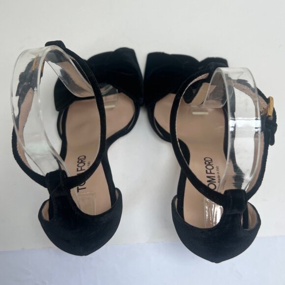 Tom Ford Brigitte Bow Sandals Velvety Black Stiletto Heels Women Size 36 US5 - Picture 6 of 16